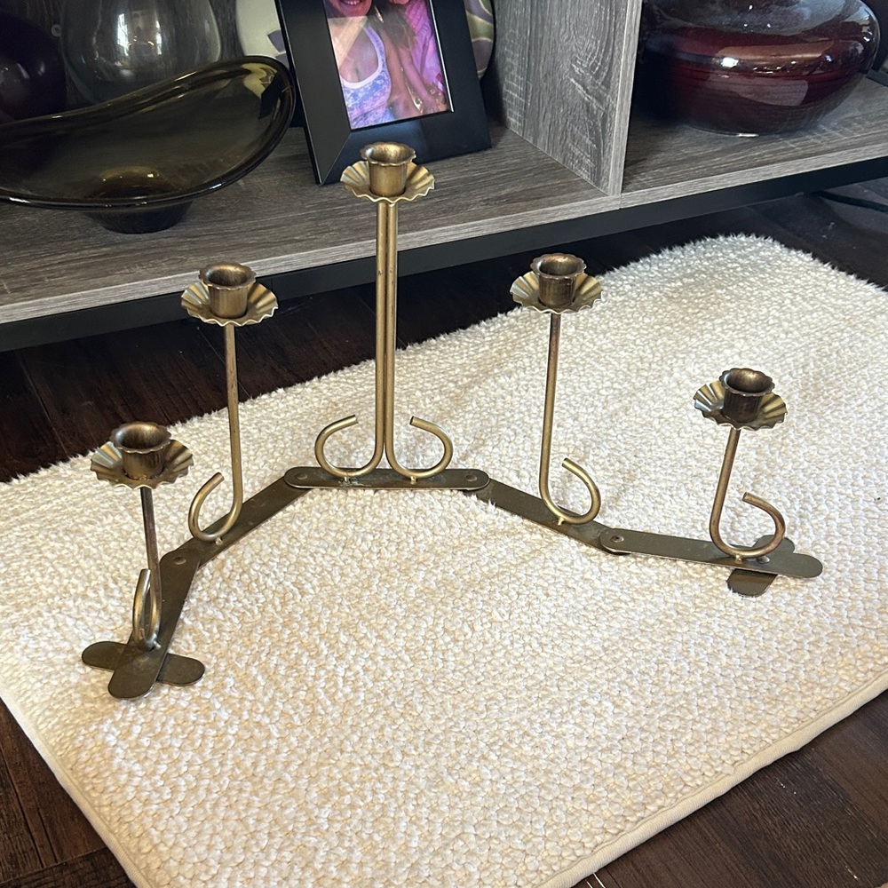 Vintage MCM Home Interiors Expandable 5 Gold Candelabra Holder